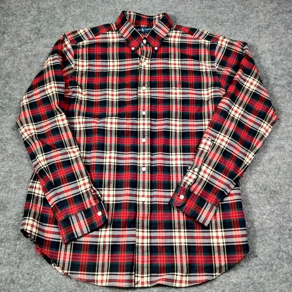 Vtg Ralph Lauren Shirt Mens XL Tartan Plaid Lightweight Flannel 100% Cotton